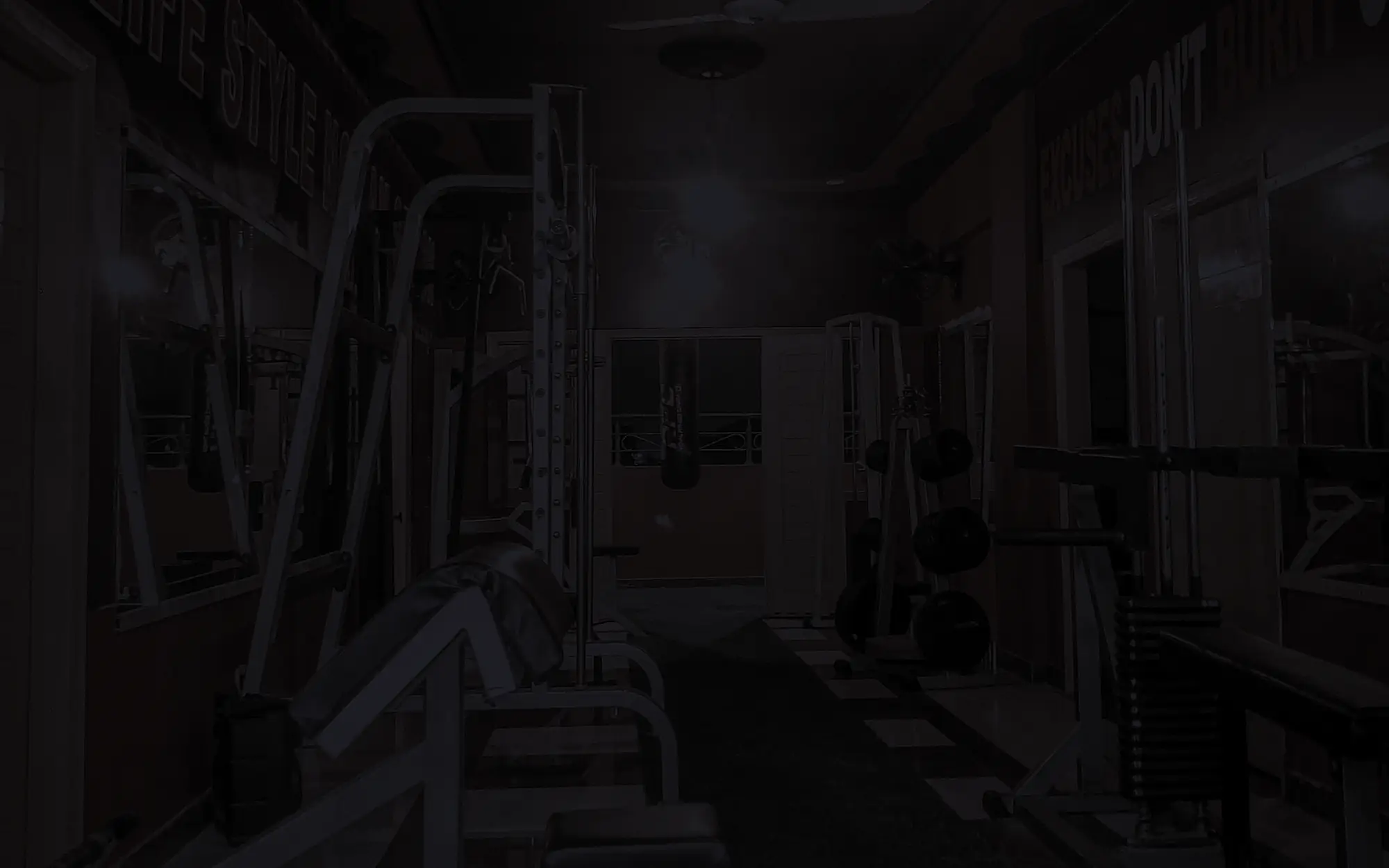 The Optimum Fitness training floor with the lights off